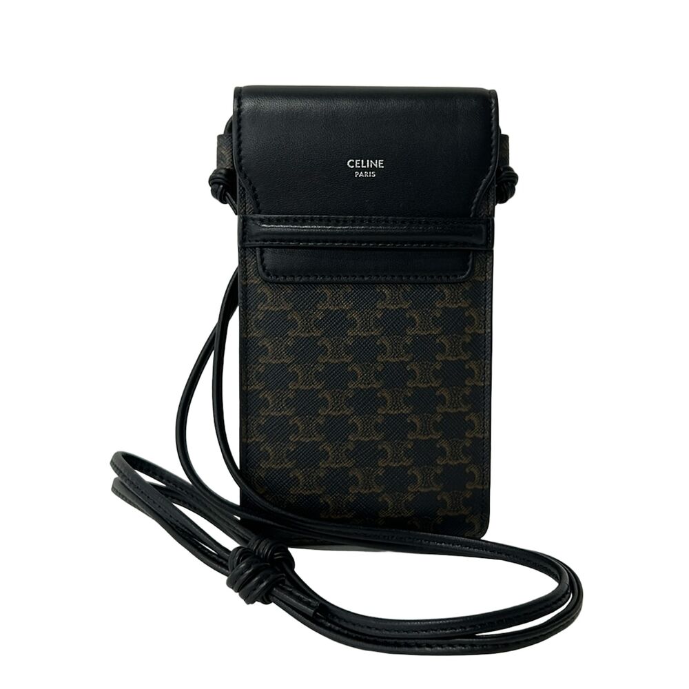 Celine Trionf Phone Pouch Accessory Case 10G332CQD.38SI Black Dark Brown
